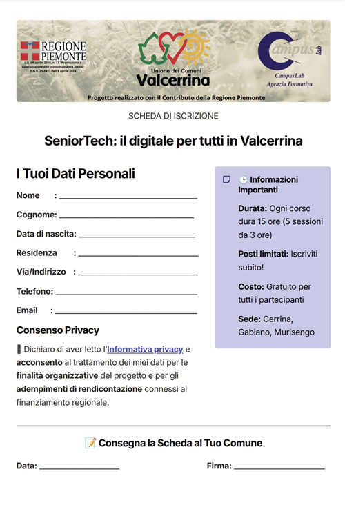 Seniortech-Autonomia e Sicurezza Digitale in Valcerrina
