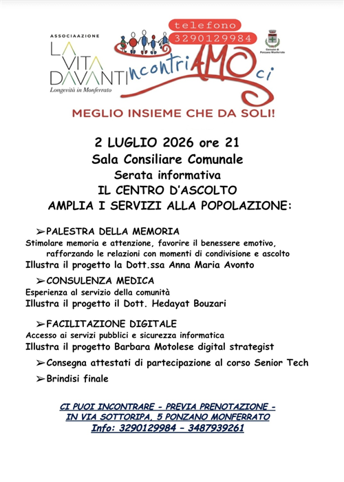 Giovedi' 2 Luglio 2026 ore 21,00