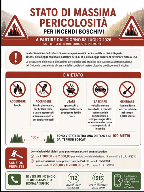 Stato di massima pericolosità per incendi boschivi